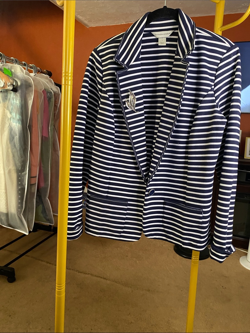 Christopher & Banks Navy and White Striped Blazer